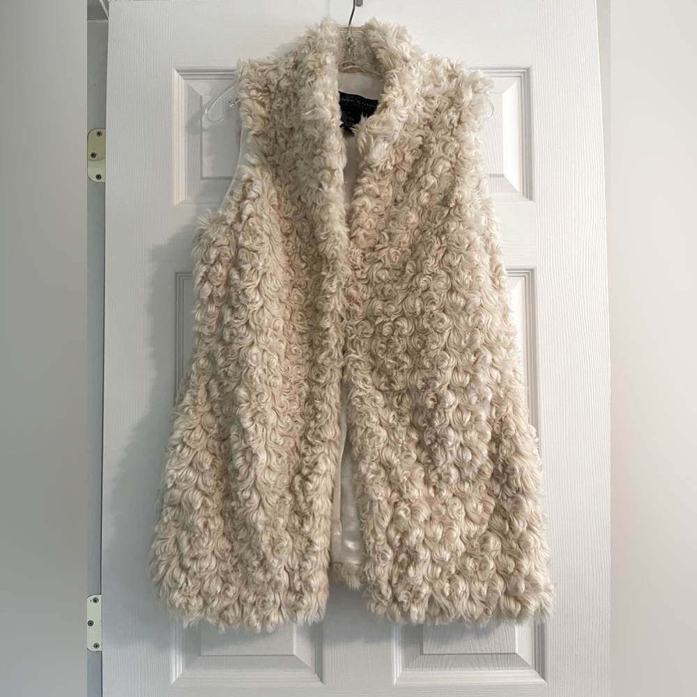 Live A Little Cream Faux Fur Long Vest Large - Picture 7 of 7